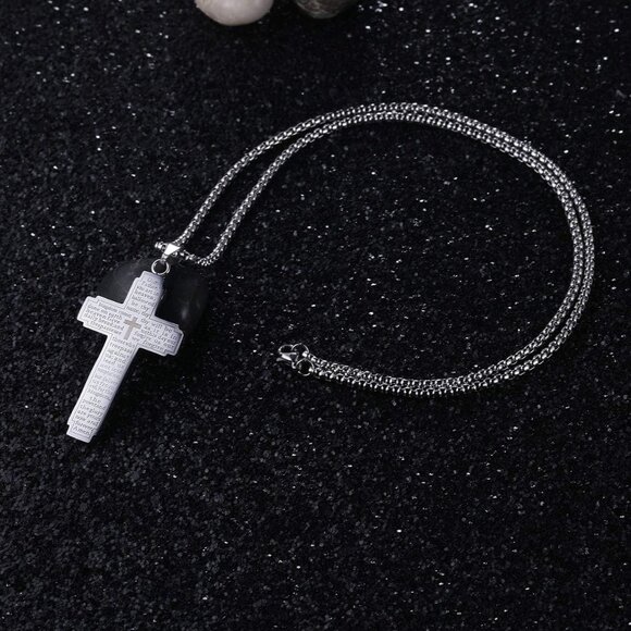 Stainless Steel Our Father Lord's Prayer Cross Pendant Necklace for Women Men Ch - Picture 4 of 6